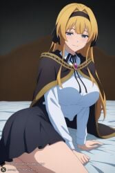 1female 1girl 1girls 2026 ai_generated artist_name bangs big_ass big_breasts black_cape black_hairband black_skirt blonde_hair blue_eyes blush breasts brooch cape curvy hair_intakes hairband hi_res high_quality high_resolution highres huge_ass huge_breasts large_breasts lihanna_owenzaus long_hair long_sleeves looking_at_viewer parted_lips patreon patreon_username pleated_skirt ribbon shirt skirt smile solo tsue_to_tsurugi_no_wistoria unjobdespiert watermark white_shirt wistoria:_wand_and_sword