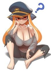 ? agent_3_(splatoon) big_breasts captain_(splatoon_3) inkling inkling_girl long_hair looking_at_viewer nobunagapero orange_eyes orange_hair peronattu pointy_ears splatoon splatoon_3 white_background