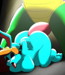 ahegao_face alternate_version_available anal anal_penetration anal_sex anthro artist_request ass big_ass big_penis blue_body brown_hair bunny bunny_ears bunny_girl crown crown_only eva_earlong female furry jazz_jackrabbit_(series) naked nude penis rabbit rabbit_ears rabbit_girl scalie tagme tongue tongue_out unknown_artist unknown_character