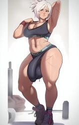 1futa 2026 ai_generated arm_behind_head arm_up big_balls big_breasts big_penis blushing brown_eyes bulge bulge_through_clothing casual casual_exposure child_bearing_hips cleavage futa_only futanari gym gym_clothes gym_uniform horny horny_futa huge_balls huge_breasts huge_cock hung_futa imminent_sex league_of_legends looking_at_viewer looking_pleasured muscular muscular_futa musk musk_clouds nipple_bulge nipples noonyx posing posing_for_the_viewer riven scars sweat sweatdrop sweating sweaty thick_thighs thunder_thighs tight_clothing white_hair