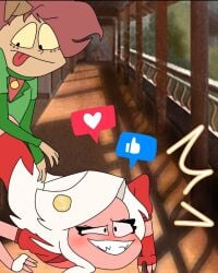 1boy1girl blushing_female clothed clothed_sex dog_boy dog_ears dog_humanoid face_down_ass_up female freckles furry_male male old_art original random_character sex_from_behind short_hair simple_shading smile tongue tusks white_hair youtuber_girl