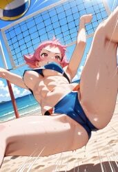 1girl 1girls abs ai ai-created ai_art ai_assisted ai_generated beach beach_volleyball breasts falling game_freak greymaker gym_leader jumping maylene_(pokemon) medium_breasts muscular_female nintendo pokemon pokemon_(anime) pokemon_anime pokemon_character sand solo stable_diffusion summer underboob volleyball volleyball_(ball) volleyball_net