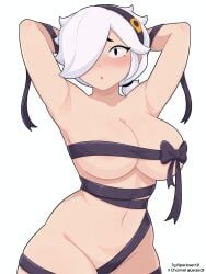 1girls :o ai_generated arms_up brawl_stars breasts colette_(brawl_stars) large_breasts looking_at_viewer solo