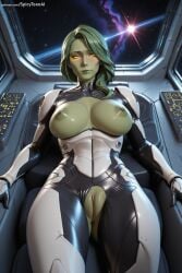 1girl ai_generated breasts from_below gamora hi_res high_quality high_resolution large_breasts looking_at_viewer marvel_comics nipples patreon pussy science_fiction seductive sexy shiny solo space spicytoonai uncensored watermark