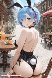 ai_art anus ass big_ass big_breasts blue_hair bunny_girl bunnysuit feet playboy_bunny pussy re:zero re:zero_kara_hajimeru_isekai_seikatsu rem_(re:zero) robosusensei