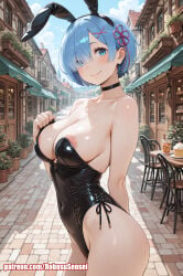 ai_art anus ass big_ass big_breasts blue_hair bunny_girl bunnysuit feet playboy_bunny pussy re:zero re:zero_kara_hajimeru_isekai_seikatsu rem_(re:zero) robosusensei