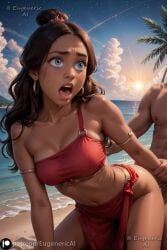 ai_generated avatar_the_last_airbender bare_shoulders blue_eyes brown_hair covered_nipples curvaceous detailed female female_focus fit_female hips katara legs mostly_nude petite solo