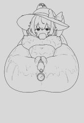 1girls apple_in_mouth big_ass cannibalism carrot_in_pussy gynophagia improvised_gag koishi_komeiji komeiji_koishi legs_behind_head line_art nude_female thermometer thick_thighs tied_up touhou traced