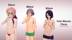 3boys 3d blush cigarette comparison covering_chest danganronpa danganronpa_another embarrassed english_text fanganronpa frown gradient_background hashimoto_shobai kagarin_yuri koikatsu light-skinned_male male_only no_penetration no_sex open_eyes sdra2 smile smoking super_danganronpa_another_2 tagme text underwear yomiuri_nikei