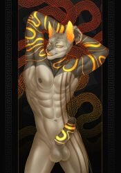 anthro asian_golden_cat catopuma domestic_cat felid feline felis gold gold_(metal) gold_jewelry gold_tooth hairless hairless_cat hi_res inkor jewelry male mammal muscular muscular_anthro muscular_male solo sphynx_(cat)