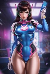 ai_generated bodysuit clothed clothed_female d.va looking_at_viewer overwatch seductive_look solo_female