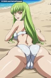 ai_generated aindroidparanoid ass ass_focus beach big_ass big_breasts big_butt bikini breasts butt_focus c.c. cameltoe code_geass curvy fat_ass fat_butt female female_only from_behind green_hair hips huge_ass huge_butt large_ass large_butt long_hair lying narrow_waist on_stomach outdoors sand stable_diffusion straight_hair swimsuit yellow_eyes