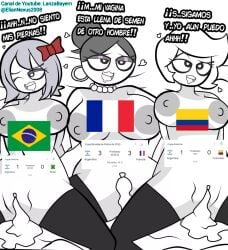 2021_copa_america 2022_fifa_world_cup 2024_copa_america 3girls antixiaro argentina brasil colombian colombian_female cum cum_in_pussy español football france open_legs oraix spanish_dialogue spanish_text xiaro xiaromom xiarorule youtuber_girl