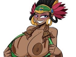 1girls awilix_(smite) big_breasts black_hair female female_only flashing flashing_breasts goddess hi-rez_studios huge_breasts looking_at_viewer mayan_mythology mesoamerican_mythology mythology nude pinup smiling smite tan_skin yinseiryu