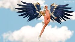 aphrodite_(fortnite) completely_nude completely_nude_female dark-skinned_female dark_skin female female_only fortnite in_the_air jacket jacket_open looking_at_viewer nude nude_female open_mouth public public_nudity pussy shiny shiny_skin shoes solo solo_female wings wink winking winking_at_viewer yurei3d