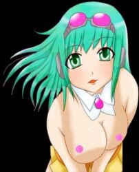 1girls aquamarine_hair areolae ascot black_background blossomtea breasts ell182a_(masa_works_design) eyes_visible_through_hair eyewear goggles green_eyes green_hair gumi ibispaintx layered_skirt masa_works_design medium_aquamarine_hair medium_hair miniskirt mv_character nipples nude nude_edit nude_filter orange_skirt pandemic_love_distortion_(vocaloid) partially_nude pink-tinted_eyewear pink_nipples poorly_edited self_upload shiny shiny_body shiny_eyes shiny_hair shiny_nipples shiny_skin simple_background skirt solo tanlines third-party_edit tinted_eyewear tsurime upper_body vocaloid yellow_skirt