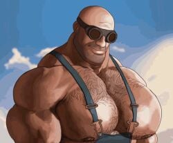 engineer_(team_fortress_2) freaky male man_boobs muscular overalls pecs sigma_male solo team_fortress_2