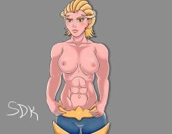 1girls big_breasts blonde_hair compact_body european_mythology female female_only goddess greek_mythology hi-rez_studios light-skinned_female light_skin muscular muscular_female mythology nike_(smite) nude short_hair smite solo thekaosdark