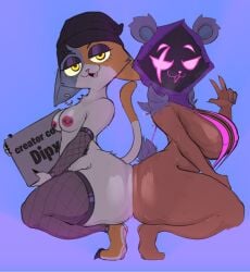 2girls alternate_version_at_source ass_to_ass bubble_ass bubble_butt color dipx female female_focus fortnite furry looking_at_viewer meow_skulls_(fortnite) no_humans one-piece_swimsuit raven_team_leader solo solo_female solo_focus thick_ass thick_thighs third-party_edit