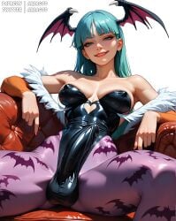 1futa ai_generated arzagod asian asian_futanari big_breasts big_penis breasts bulge bulge_through_clothing bulge_under_clothes capcom covered_nipples darkstalkers femdom futa_only futanari morrigan_aensland nipples penis penis_under_clothes seductive_smile solo tagme