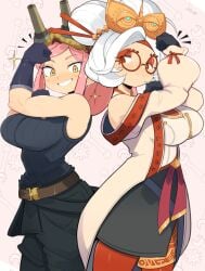 2024 2girls :3 crossover cute female female_only glasses hair_accessory hair_ornament hi_res highres jellcaps mei_hatsume my_hero_academia purah purah_(tears_of_the_kingdom) skirt tagme tears_of_the_kingdom the_legend_of_zelda white_background white_clothing white_hair