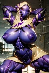 1robot_girl absurd_res ai_generated android big_breasts breasts hi_res highres large_breasts looking_at_viewer nipples no_bra purple_nipples robot_humanoid roger1011 squatting warframe wisp_(warframe)