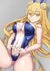 1girls 2d 2d_(artwork) big_breasts blonde_hair breasts bunny_ears bunnysuit date_a_live digitalfragment female_only hoshimiya_mukuro light-skinned_female long_hair lying_on_floor lying_on_ground solo solo_female thick_thighs thighs yellow_eyes