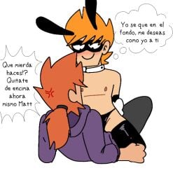 angry bunny_ears bunnysuit clothed eddsworld ginger_hair matt_(eddsworld) text_bubble