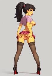 ai_generated ass breasts high_heels jessica_lovejoy lipstick louboutin_(shoes) nipples presenting_pussy red_bottom_heels rincewiend skirt the_simpsons thighhighs