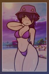 1girls beach bikini braid cat_ears cat_girl catgirl coy_doy epic_games erisa_(fortnite) fortnite ponytail purple_bikini solo solo_female