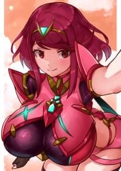 breasts core_crystal female female_only large_breasts looking_at_viewer nintendo oniisan02b pyra pyra_(xenoblade) red_eyes red_hair solo xenoblade_(series) xenoblade_chronicles_2 yotsuhauni