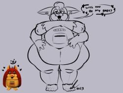 anthro belly big_belly big_breasts big_ears breasts cassette_player chest_fur classica_p female hanging_belly head_tuft mama_tattletail overweight solo speech_bubble tattletail_(species) tuft