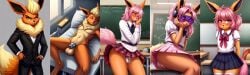 ai_generated blush brainwashing chastity_cage feminization flareon forced_feminization hypnosis nintendo pink_eyes pink_hair pokemon pokemon_(species) schoolgirl shy sissification sissy sissyfication