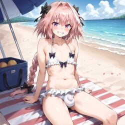 1femboy ai_generated astolfo_(fate) bikini bikini_bottom bikini_top fate_(series) femboy femboy_only solo solo_male