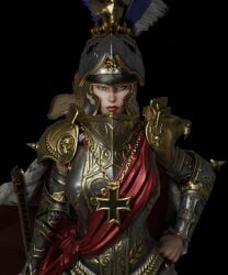 1girls 3d amulet armor armored_female big_breasts blonde_hair cape emperor empress feathered_helmet feathers female female_only genderbent hammer helmet karl_franz leader lipstick long_hair necklace ponytail red_lipstick royalty rule_63 scar scar_on_lip shoulder_pads soboro solo solo_female total_war total_war:_warhammer warhammer_(franchise) warhammer_fantasy yellow_eyes