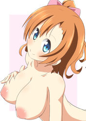 big_breasts blue_eyes blush breasts brown_hair female highres inverted_nipples kousaka_honoka looking_at_viewer love_live! love_live!_school_idol_project naruse_mai nipples nude revision smile solo