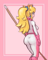 1girls ass_expansion big_ass big_breasts blonde blonde-haired_female blonde_female blonde_hair chell_chan color colored female female_focus female_only from_behind human human_only light-skinned_female light_skin mammal mario_(series) mature mature_female nintendo pink_background princess princess_peach princess_peach_(aero) royalty textless thigh_expansion weapon