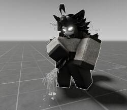 1boy 1femboy 3d armwear baseplate bottomless changed_(video_game) crop_top cum cumshot dark_latex femboy glowing_eyes is_he_literally_pissing_cum_like_it_was_normal_wtf knot masturbation roblox robloxian tagme