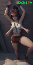 ai_generated breast_grab ends34 female female_focus kiriko_(overwatch) lifeguard lifeguard_kiriko overwatch overwatch_2 shorts