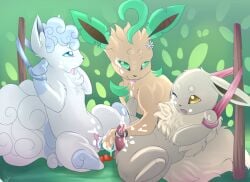 alolan_form alolan_vulpix balls bodily_fluids bondage bound cum cum_overflow cuntboy cuntboy_sans_balls dildo dildo_insertion eevee eeveelution ejaculation female female/female feral flower flower_on_head garruuk generation_1_pokemon generation_4_pokemon generation_7_pokemon genital_fluids genitals group herm herm/female hermaphrodite intersex intersex/female leafeon maleherm multi_genitalia nintendo penis plant pokemon pokemon_(species) pussy regional_form_(pokemon) sex_toy sex_toy_insertion tongue tongue_out trio vibrator vulpix