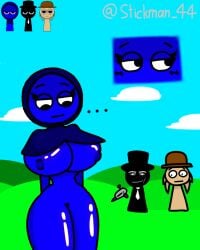 black_(sprunki) black_skin blue_skin brown_hat jevin_(sprunki) rule_63 sky sprunki stickman44 tan_skin tunner_(sprunki)