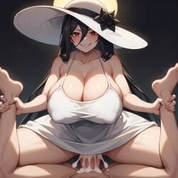 ai_generated amazon_position black_hair censored covered_nipples cum cum_in_pussy cum_inside ghost ghost_girl hasshaku-sama huge_breasts huge_cock kao140522 long_hair monster_girl nightmare_waifu red_eyes reverse_rape sharp_teeth tall_female youkai