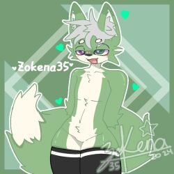 digital_art femboy furry green_fur husky ibispaintx large_tail thighhighs zokena(zokena35)