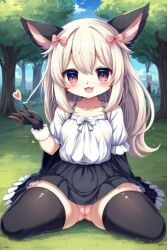 adorable ai_generated dress female female_only fur furry furry_ears furry_female furry_only overknee_stockings overknees small_body small_breasts spread_legs spreading tight_pussy tight_socks young