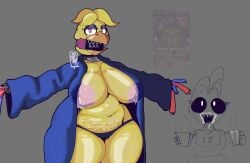 2girl 2girls absurd_res animatronic belly big_ass big_breasts breasts_out cellulite chubby chubby_female drinking drinking_milk five_nights_at_freddy's fnaf hi_res huge_breasts justelm25 lactation milf milking milking_breasts no_bra semi_nude tits_out toy_chica_(fnaf) withered_chica