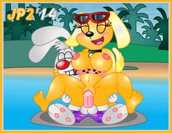 animated anthro big_breasts blush brandy_and_mr._whiskers brandy_harrington breasts canine clothed clothing cum disney disney_channel female from_behind furry jaimeprecoz2 lagomorph male mammal mr._whiskers nipples rabbit sex toon_disney