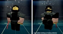 1boy 1male 3d ass ass_focus boy clothed dummies_vs_noobs femboy femboy_focus femboy_only femboysub girly gun latex_leggings latex_legwear male male_only noob_(roblox) roblox roblox_game roblox_studio robloxian sweater thighs vest