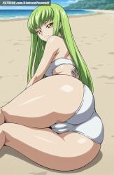 ai_generated aindroidparanoid ass ass_focus beach big_ass big_breasts big_butt bikini breasts butt_focus c.c. cameltoe code_geass curvy fat_ass fat_butt female female_only from_behind green_hair hips huge_ass huge_butt large_ass large_butt long_hair lying narrow_waist on_side outdoors sand stable_diffusion straight_hair swimsuit yellow_eyes