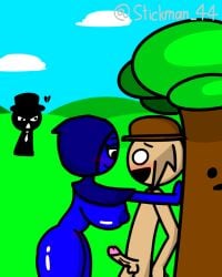 black_(sprunki) black_skin blue_skin brown_hat cock dick jevin_(sprunki) rule_63 sky sprunki stickman44 tan_skin tunner_(sprunki)