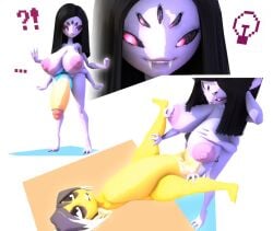 anthro big_breasts cum cum_inside furry_only hyper inflation kitty_(under(her)tail) monster_kid muffet sex strap-on tagme undertale uwotinfokm8 vaginal_penetration video